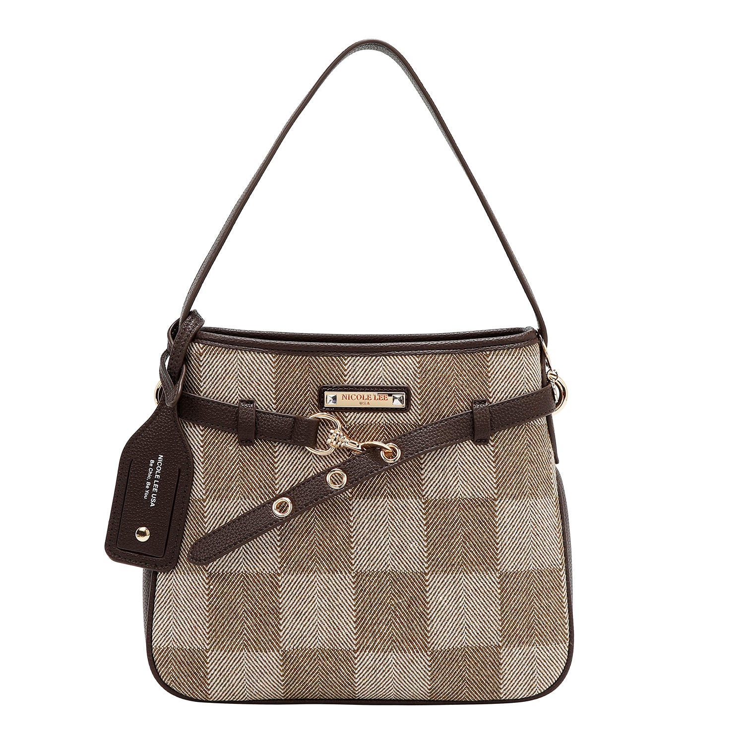 BOLSO HOBO CHIC CON CUADROS (MARRON CLARO)