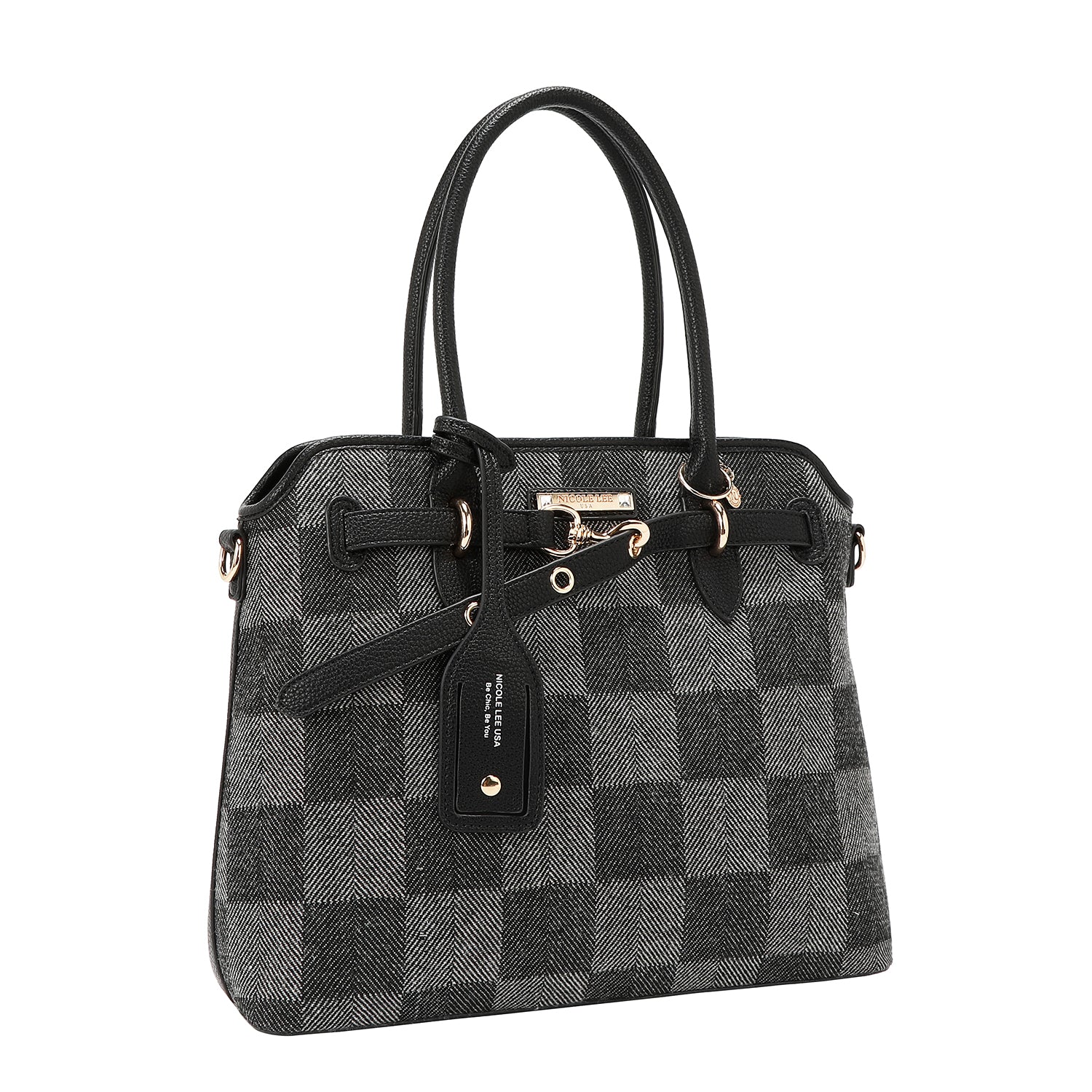 BOLSO TOTE CHIC CON CUADROS (NEGRO)