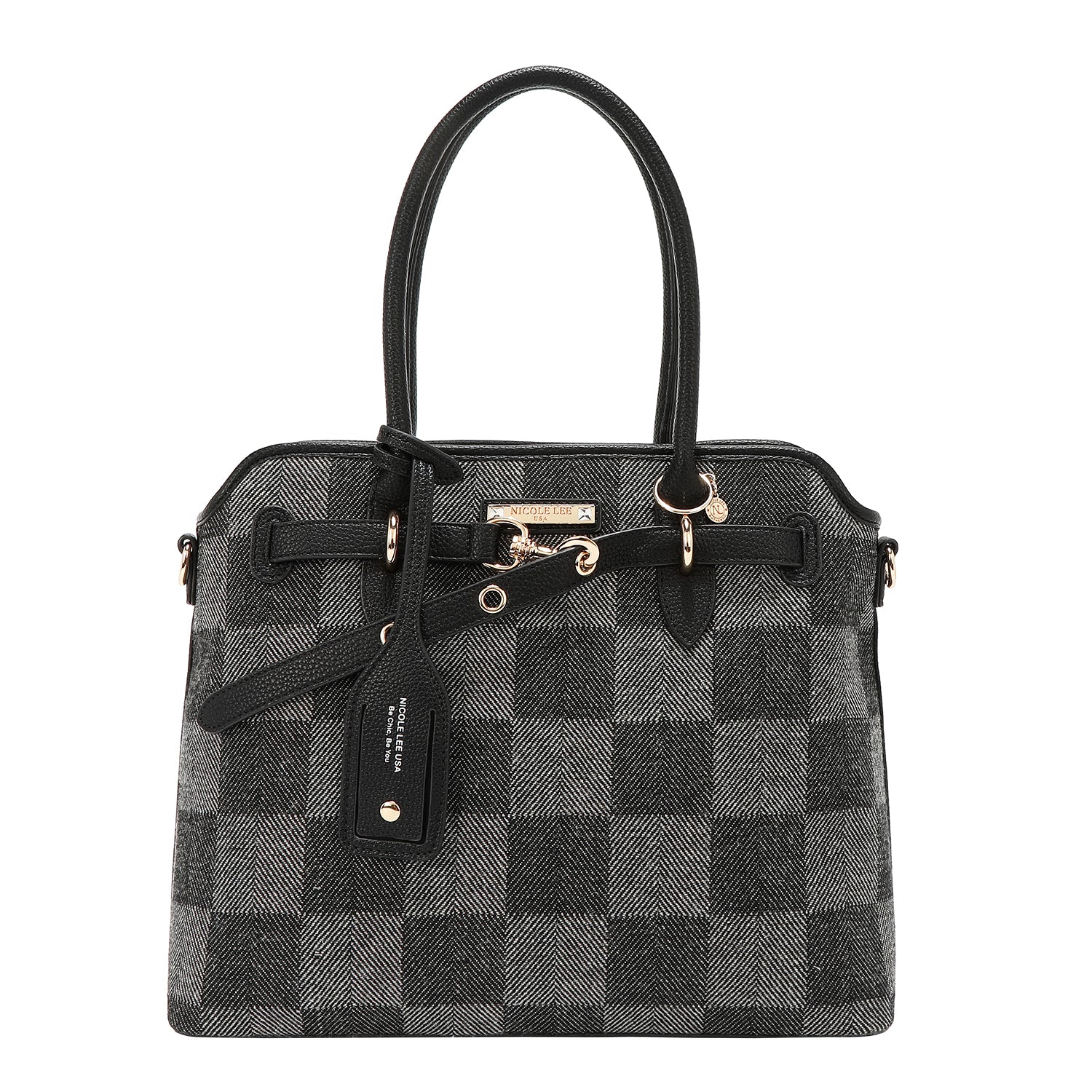 BOLSO TOTE CHIC CON CUADROS (NEGRO)