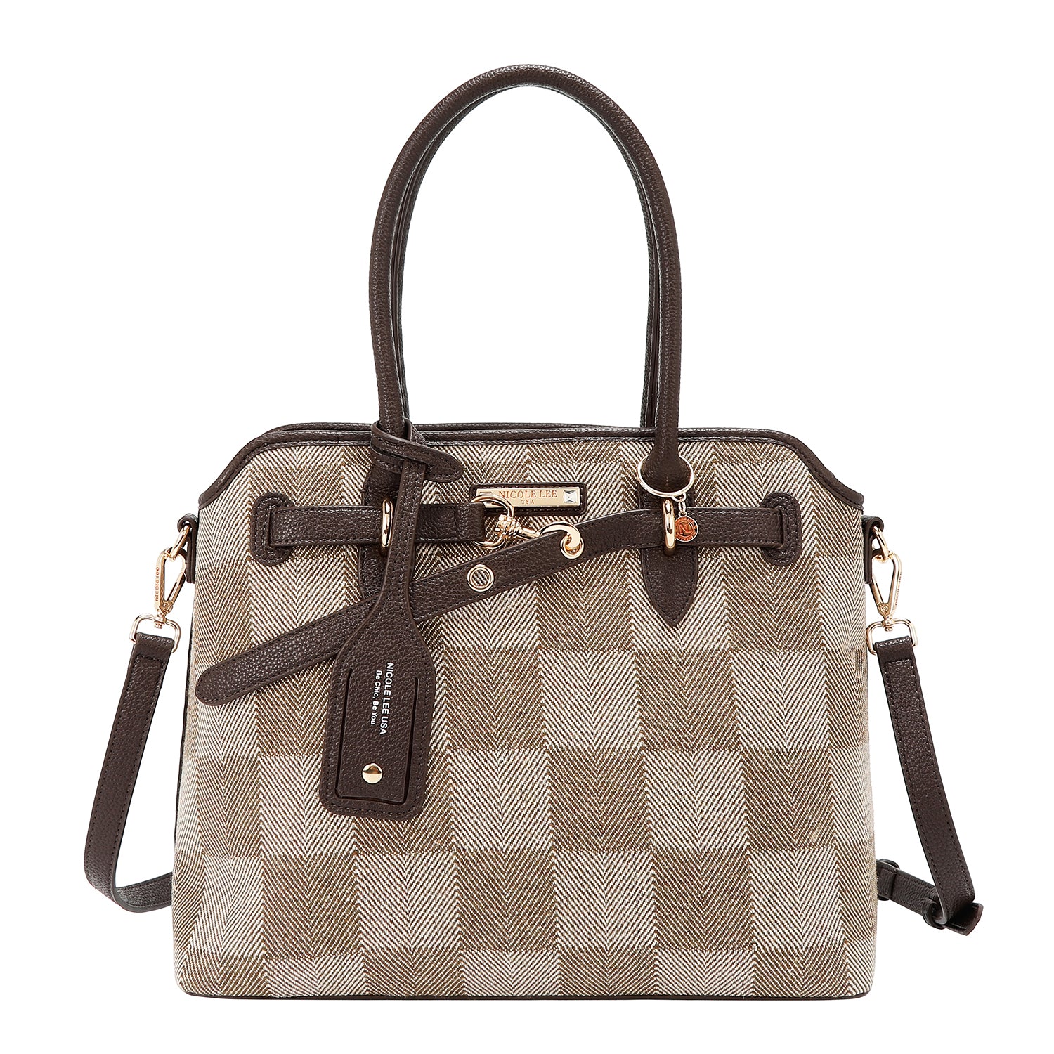 BOLSO TOTE CHIC CON CUADROS (MARRON CLARO)