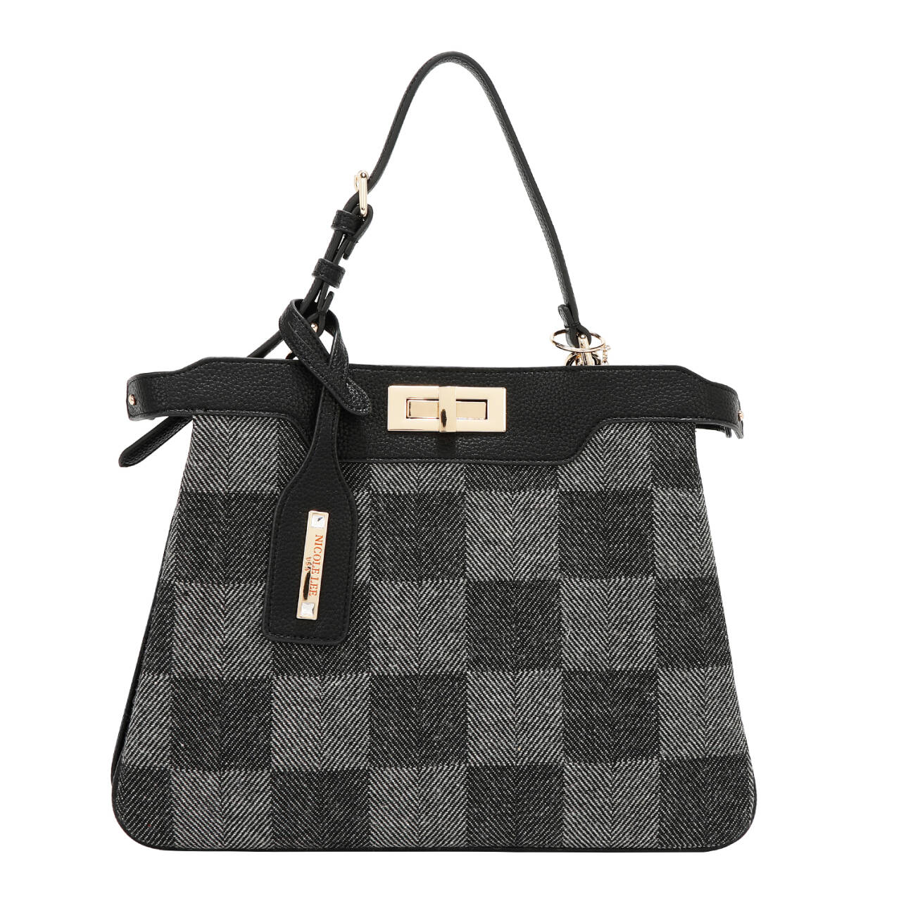 BOLSO DE MANO CHIC CON CUADROS (NEGRO)