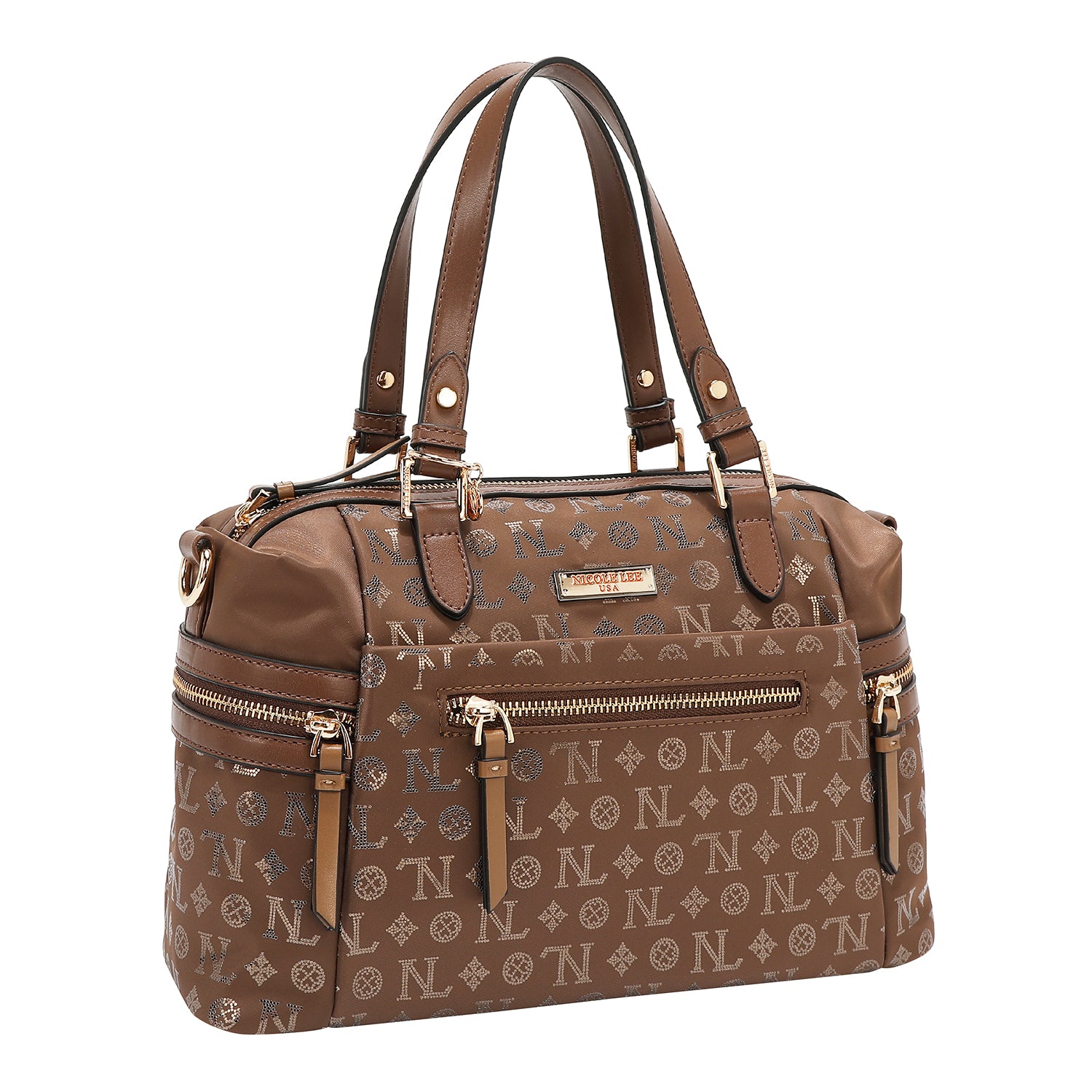 BOLSO SATCHEL CON LOGOTIPO MONOGRAMA (MARRON)