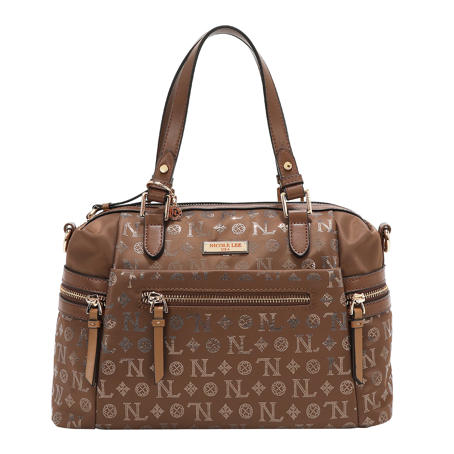 BOLSO SATCHEL CON LOGOTIPO MONOGRAMA (MARRON)
