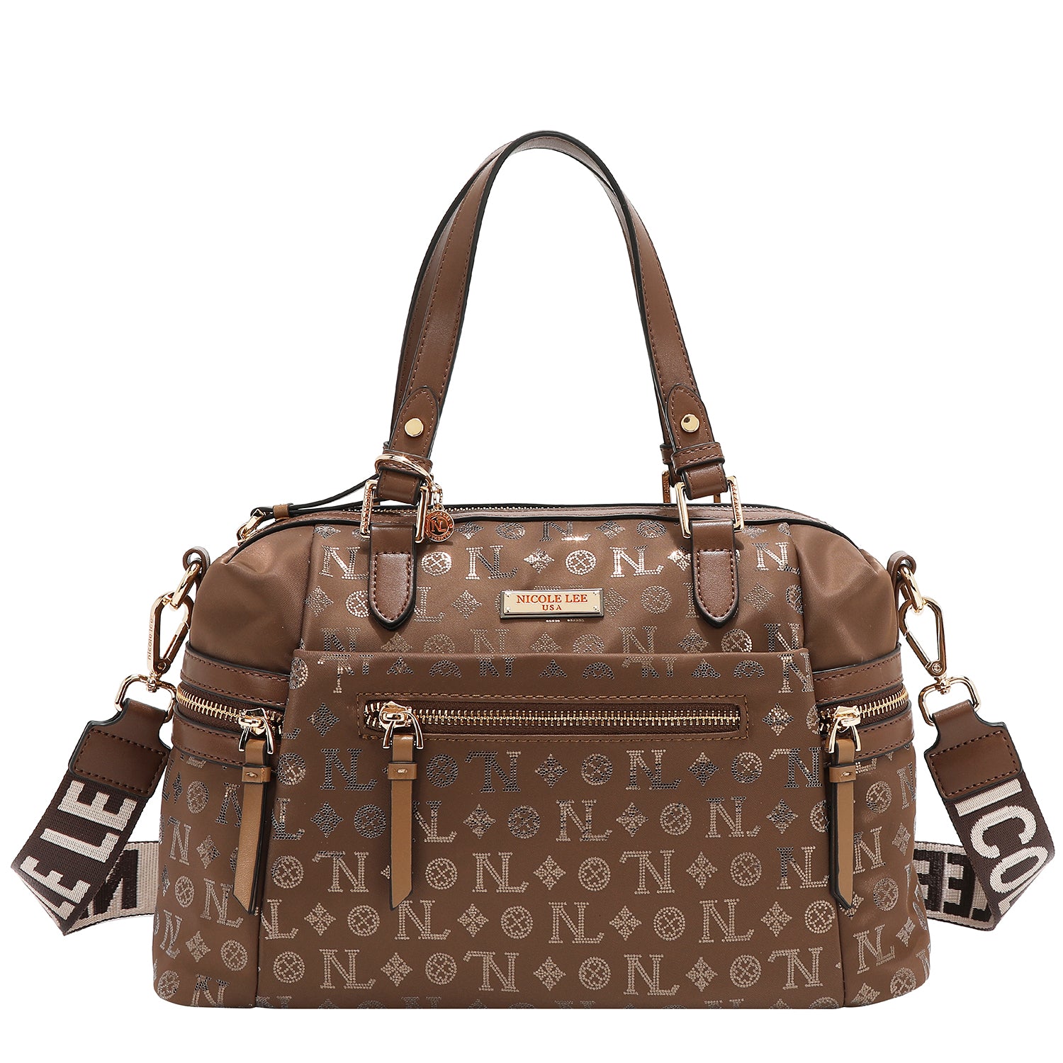 BOLSO SATCHEL CON LOGOTIPO MONOGRAMA (MARRON)