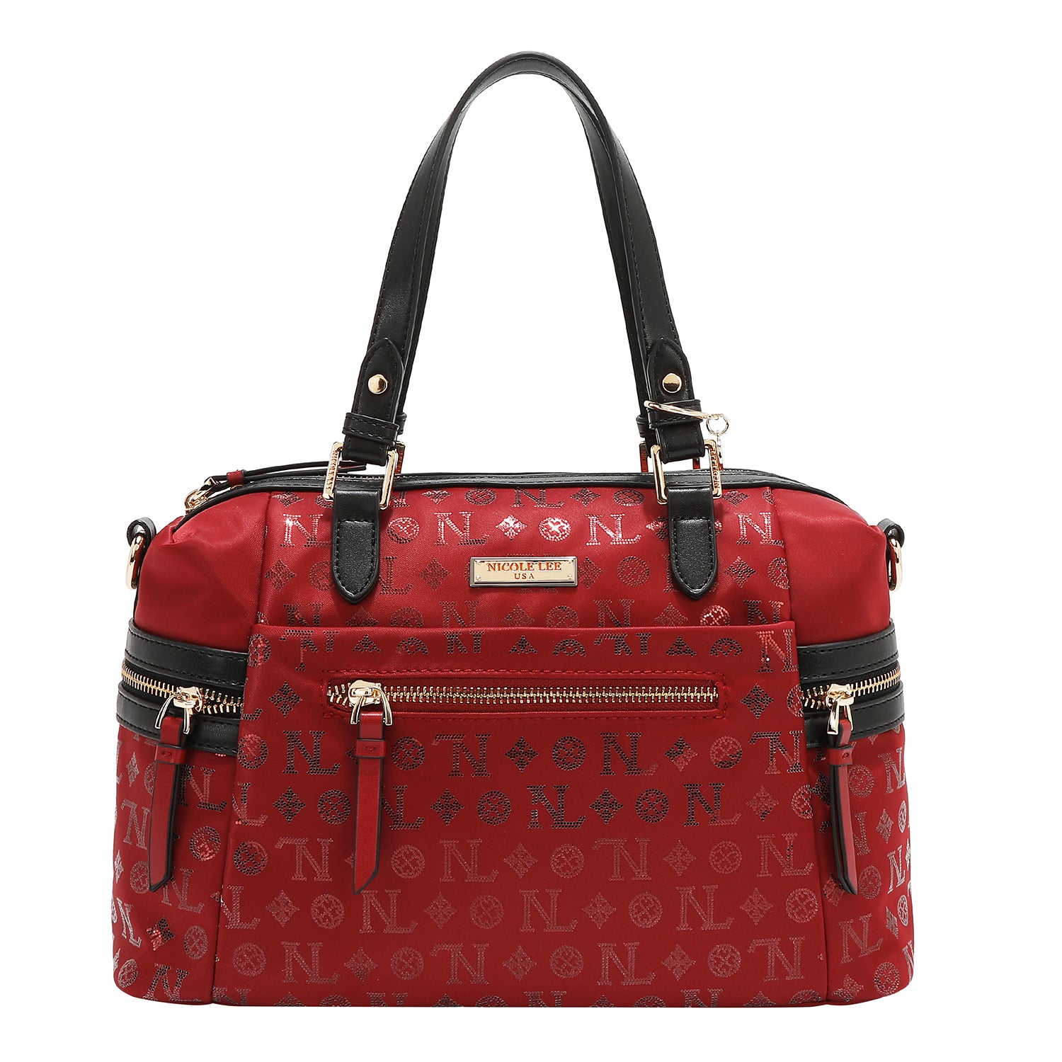 BOLSO SATCHEL CON LOGOTIPO MONOGRAMA (ROJO)