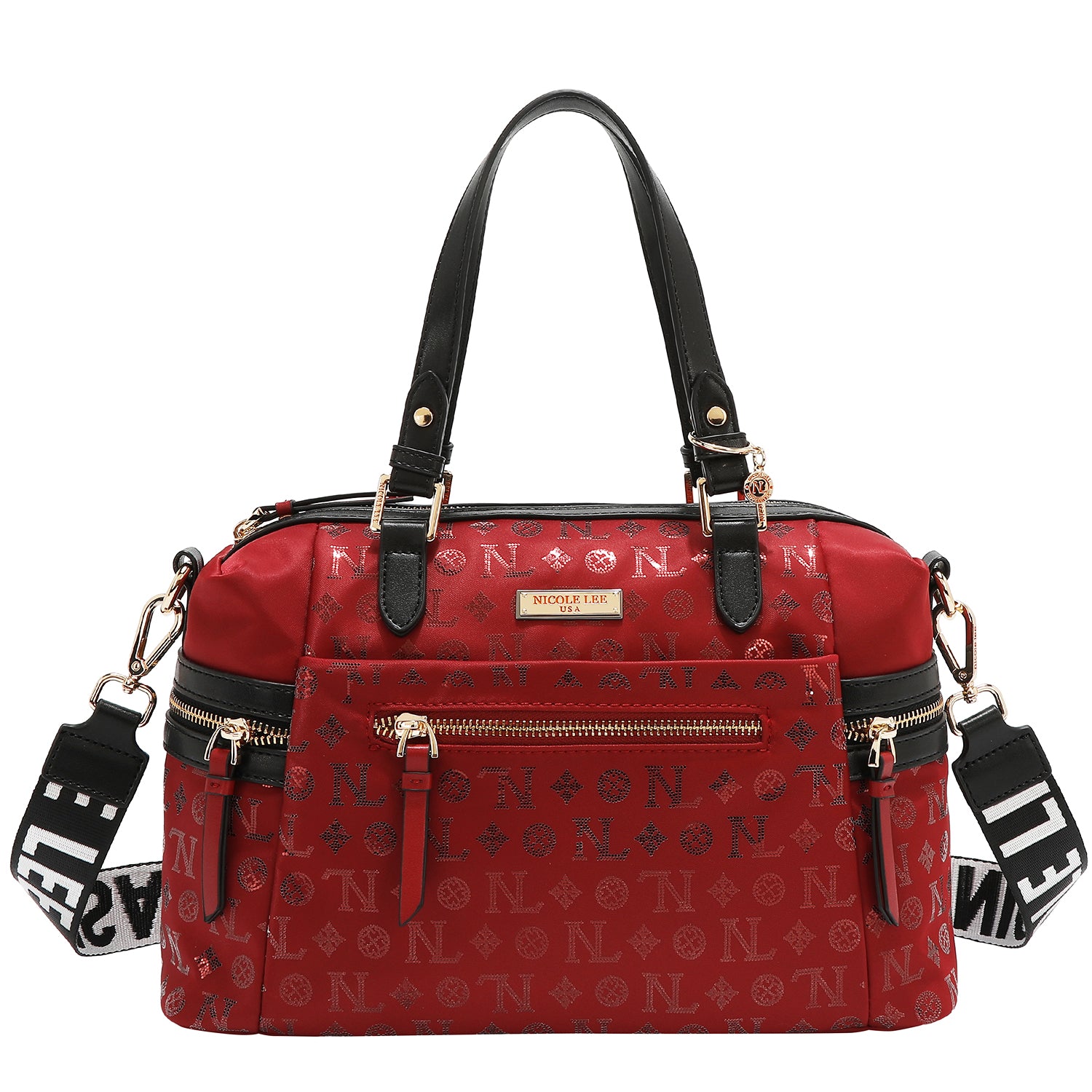 BOLSO SATCHEL CON LOGOTIPO MONOGRAMA (ROJO)