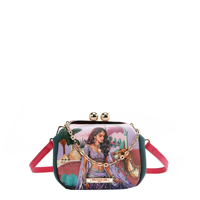 Kiss Lock Crossbody Mini Bag with Embellishments and Includes
