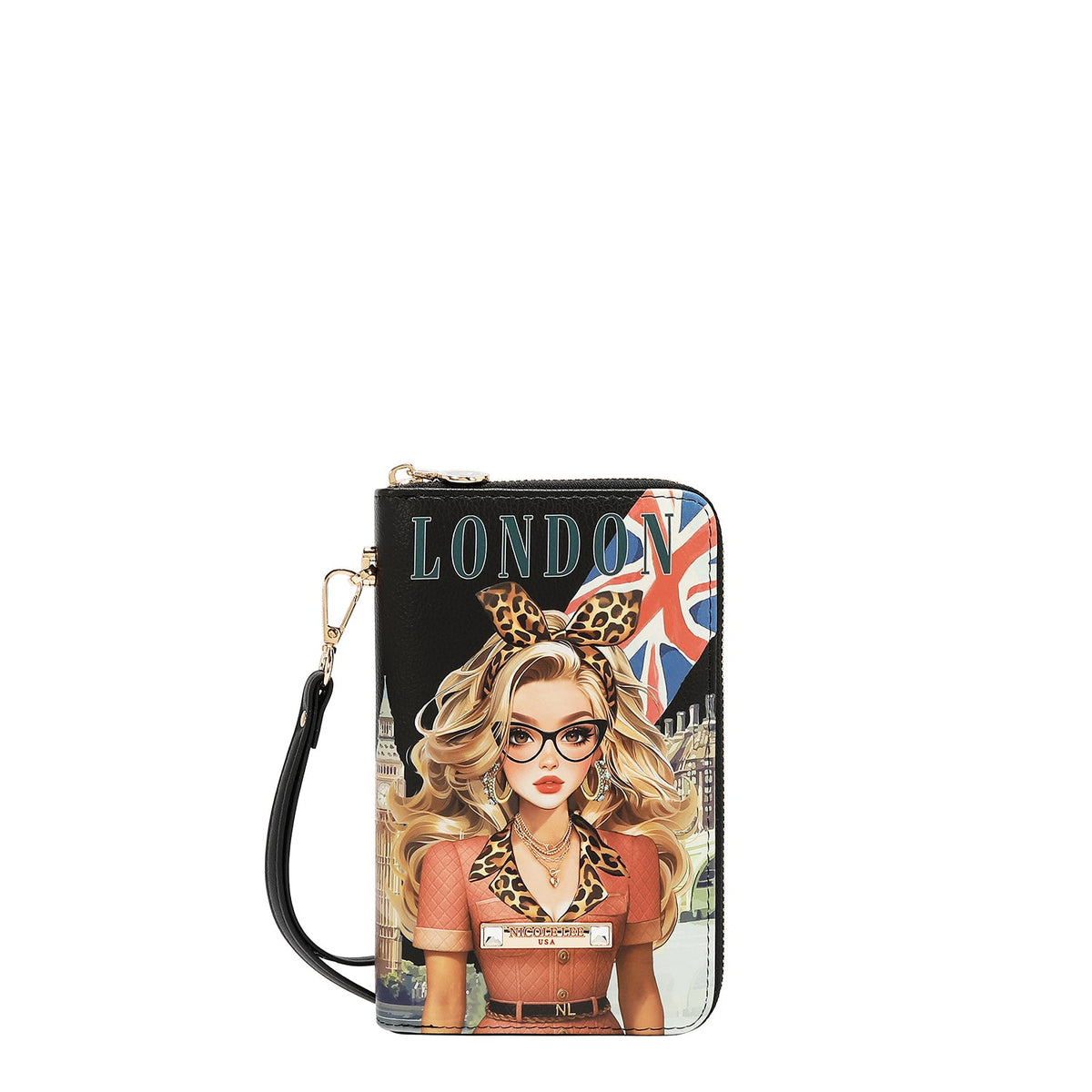 FUNDA DE PASAPORTE TIPO CARTERA (LONDON EYE - NEGRO)