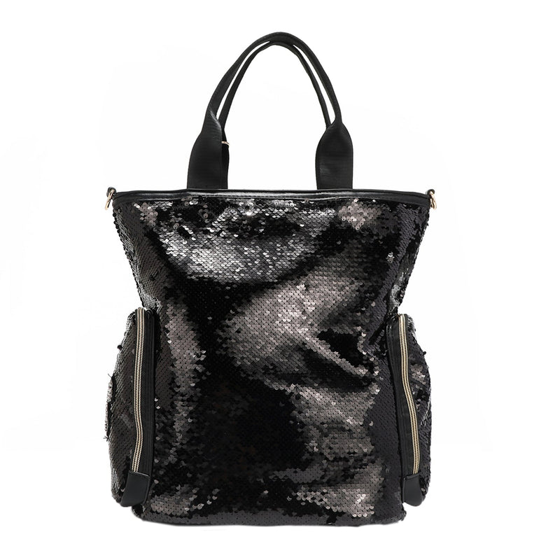 TOTE WITH BLACK SEQUIN PATCHES