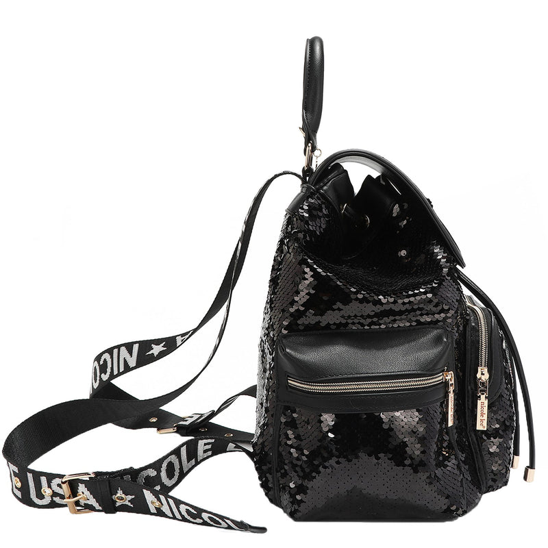 BACKPACK WITH BLACK SEQUIN PATCHES