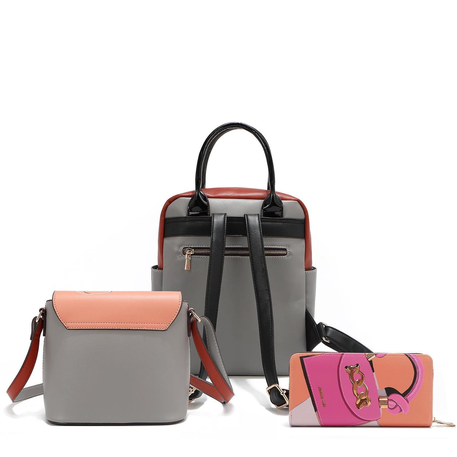 Violet Blossom 3 Piece Set with Backpack, Crossbody, Wallet