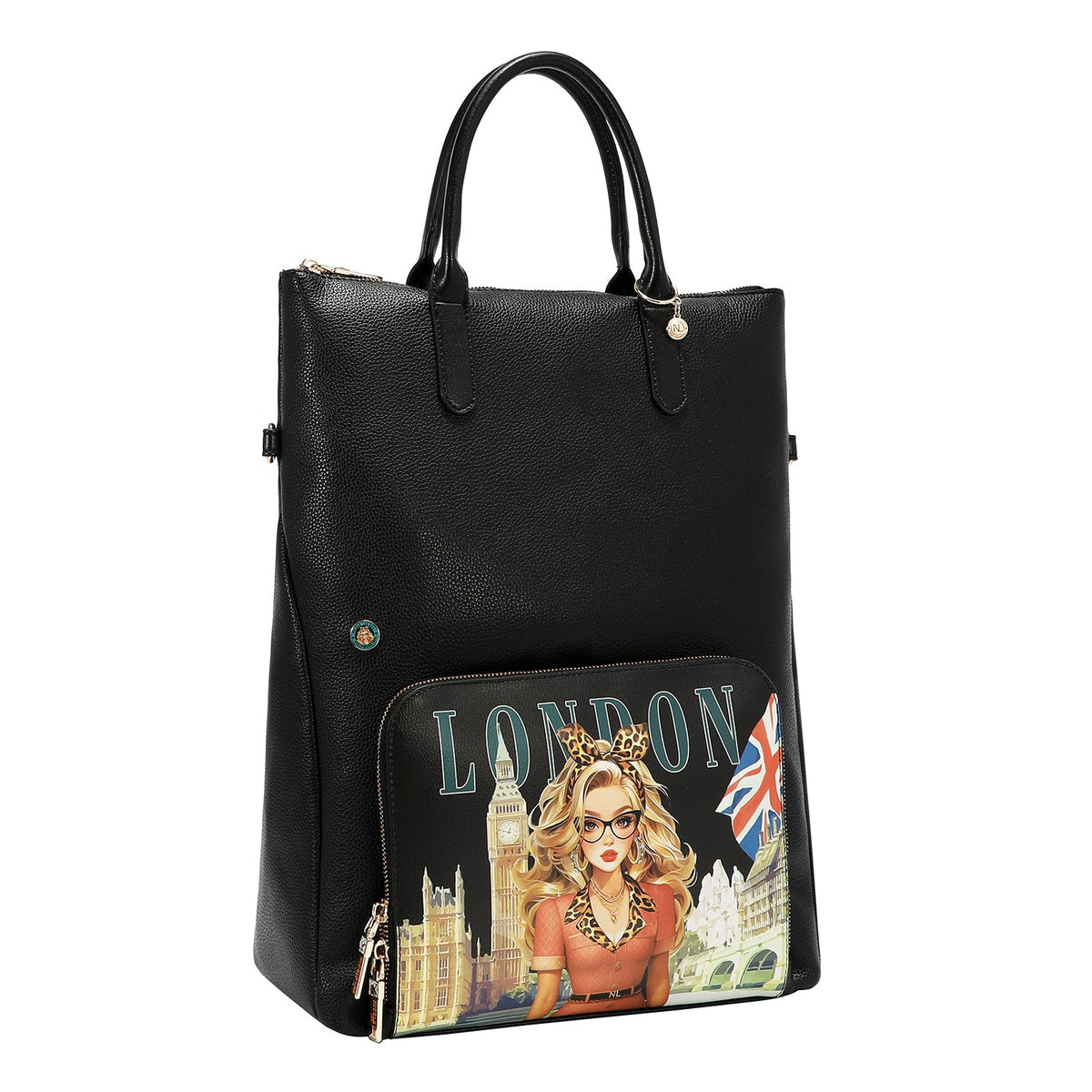 SET DA 5 PEZZI (ZAINO, BORSA A TRACOLLA, BORSA PER AGHI, BORSA E PORTA CARTE) (LONDON EYE - NERO)