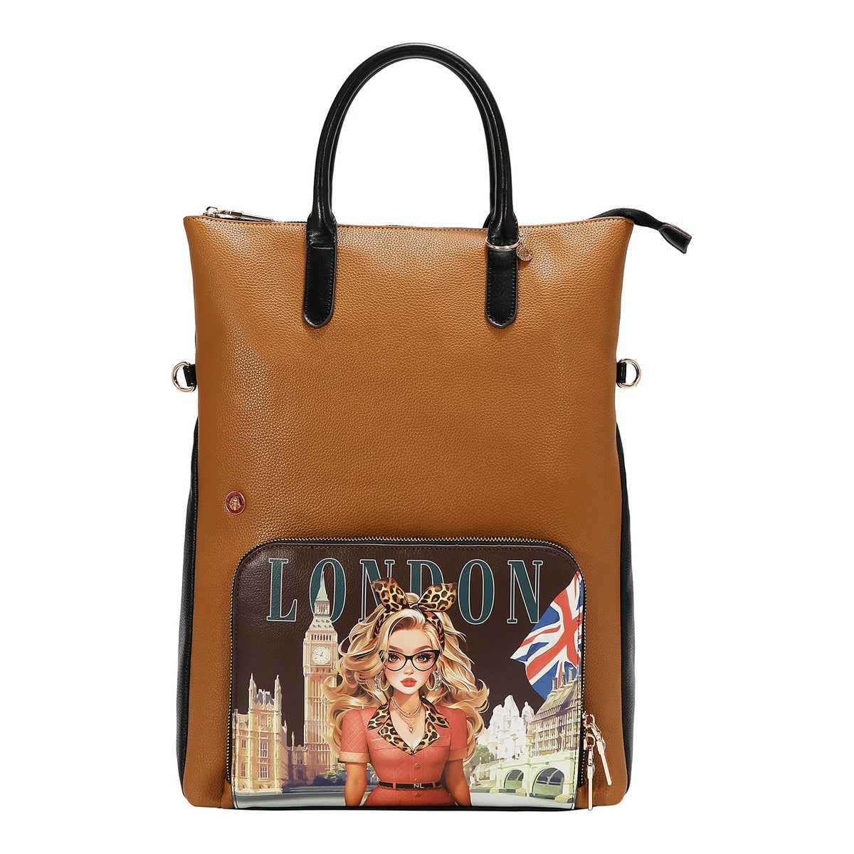 SET DA 5 PEZZI (ZAINO, BORSA A TRACOLLA, BORSA PER AGHI, BORSA E PORTA CARTE) (LONDON EYE MARRONE)