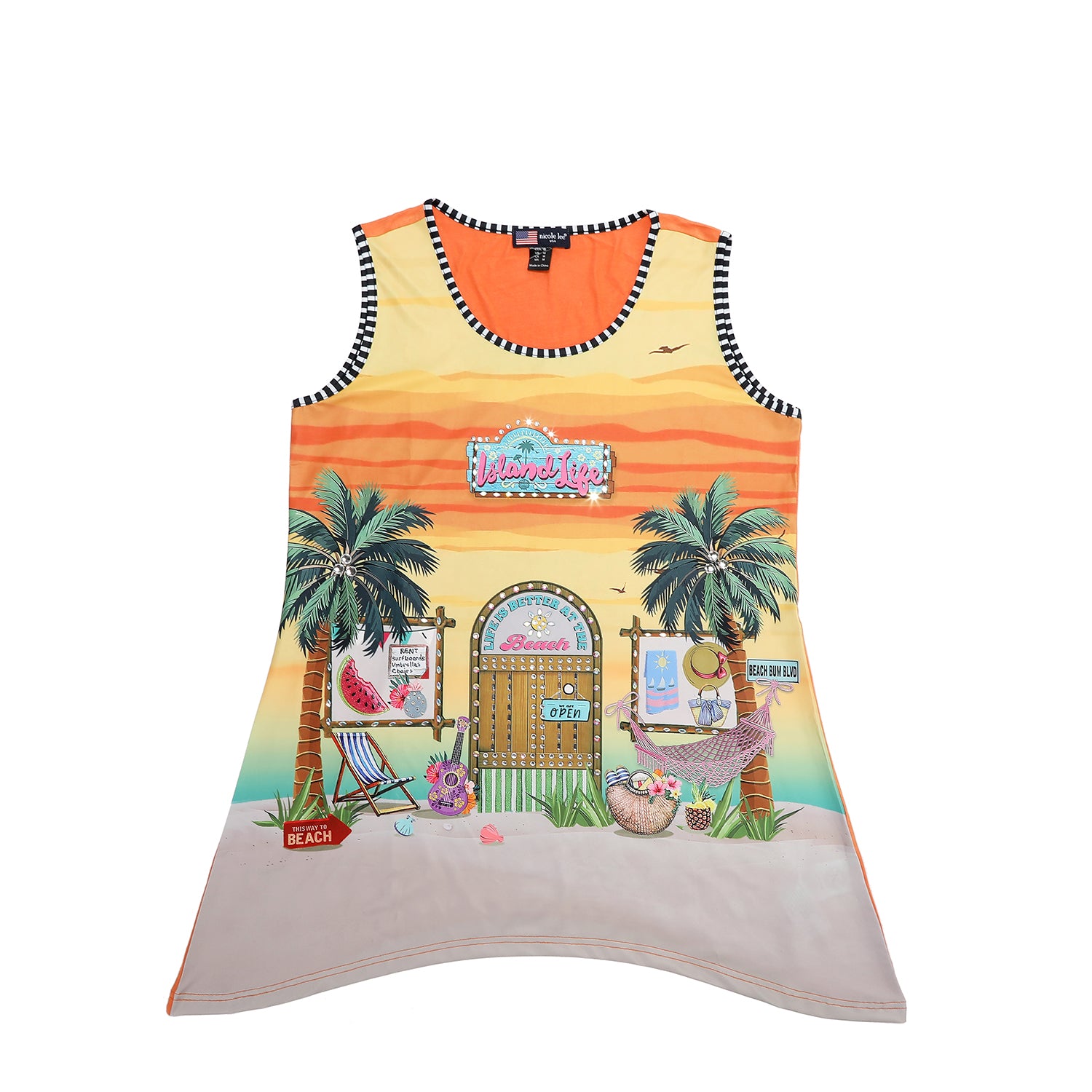 NICOLE LEE TUNICA TOP CON BRILLANTINI (<tc>SUN & SAND</tc>)