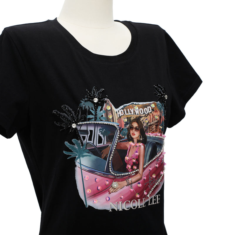 CAMISETA DE MODA NICOLE LEE CON BRILLOS (HOLLYWOOD DRIVE)