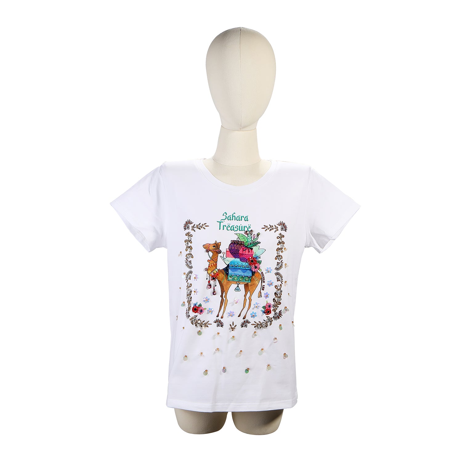 Nicole Lee Fashion T -Shirt com brilhos brancos (tesouro Sahara)