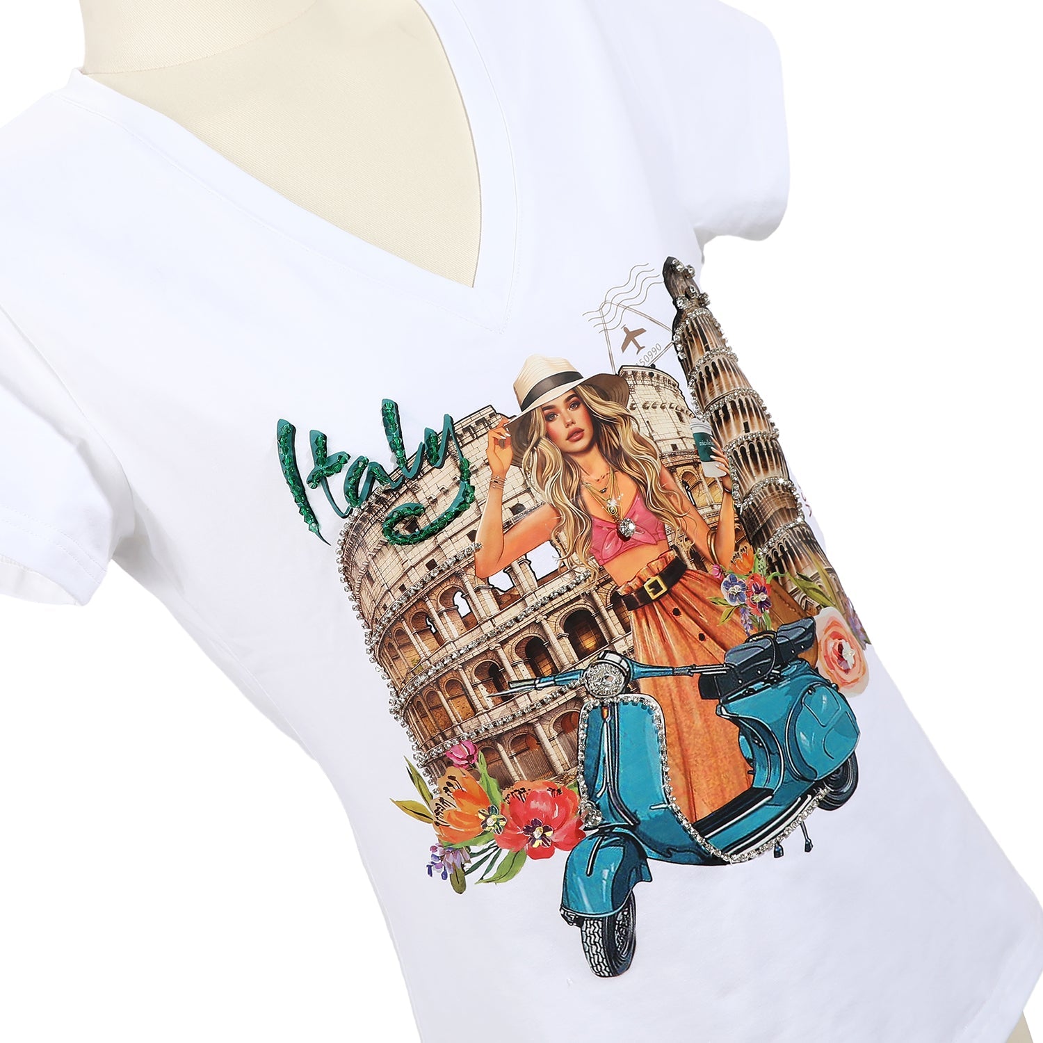 T-SHIRT COL V MODE (<tc>MARTHA TRAVELS ITALY</tc>)