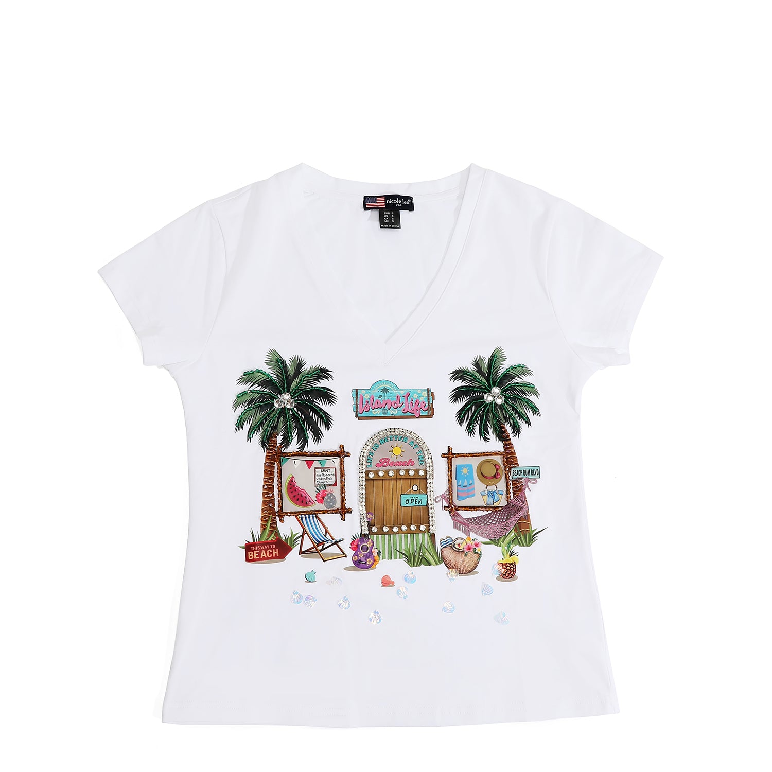 T-SHIRT ALLA MODA CON SCOLLO A V (<tc>SUN & SAND</tc>)