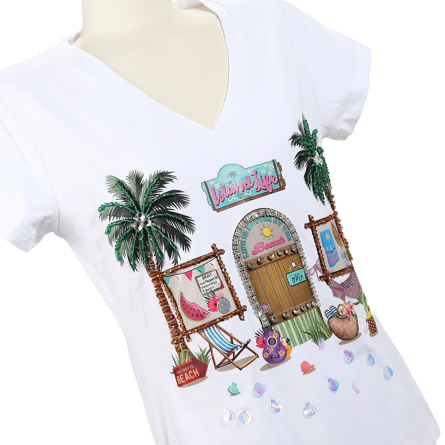 T-SHIRT ALLA MODA CON SCOLLO A V (<tc>SUN & SAND</tc>)