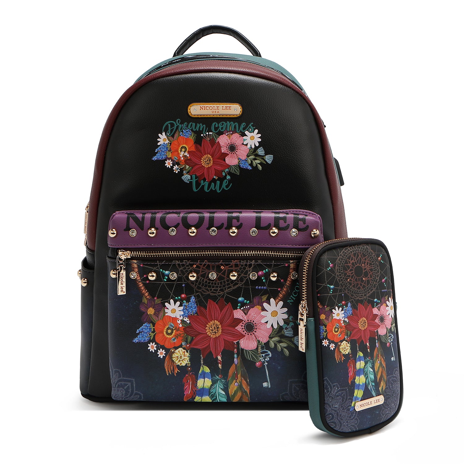 ZAINO GRANDE ALLA MODA CON PORTA DI RICARICA USB E BORSA (<tc>DREAM COMES TRUE</tc>)