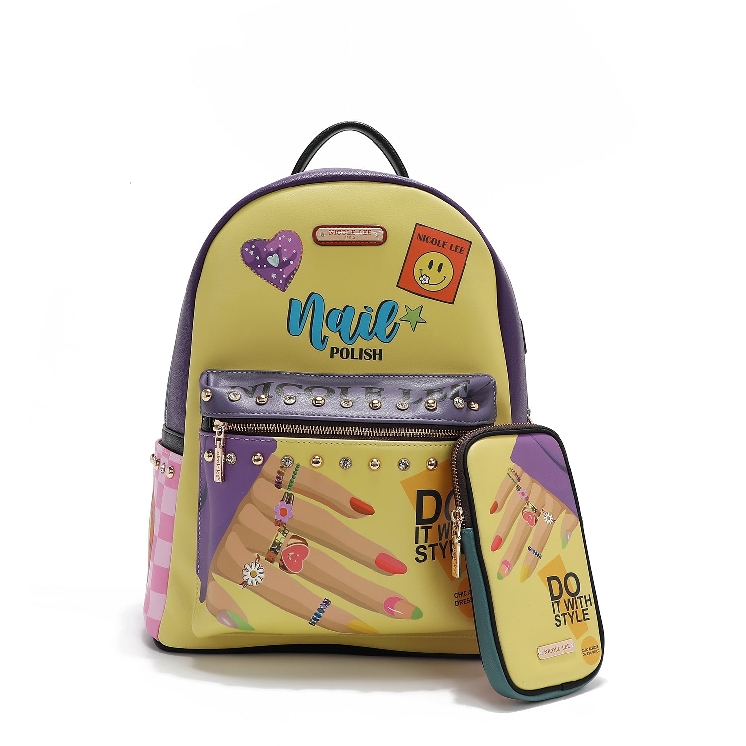 MOCHILA GRANDE DE MODA CON PUERTO DE CARGA USB Y BOLSA (NAIL POLISH)