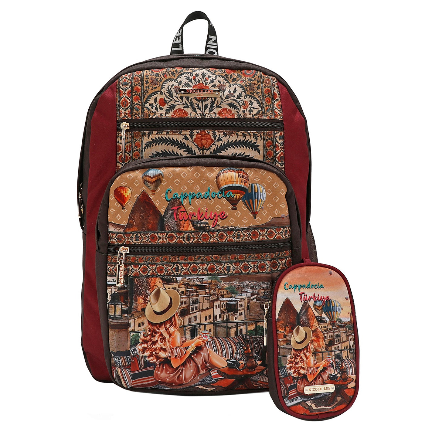 Nylon Fashion Print Backpack with Removable Phone Zip Pouch