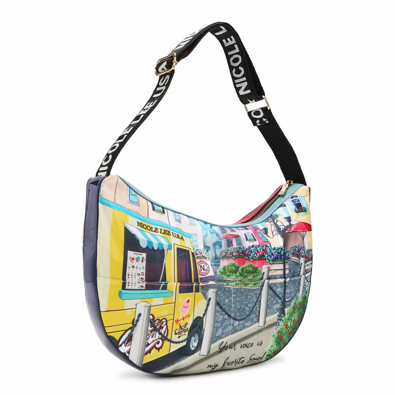 LARGE NYLON BAG WITH SEQUINS "COZY STREET IN MILAN"