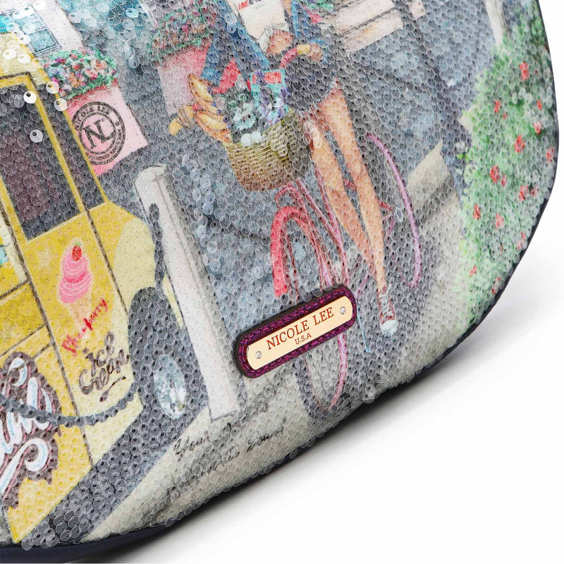 LARGE NYLON BAG WITH SEQUINS "COZY STREET IN MILAN"