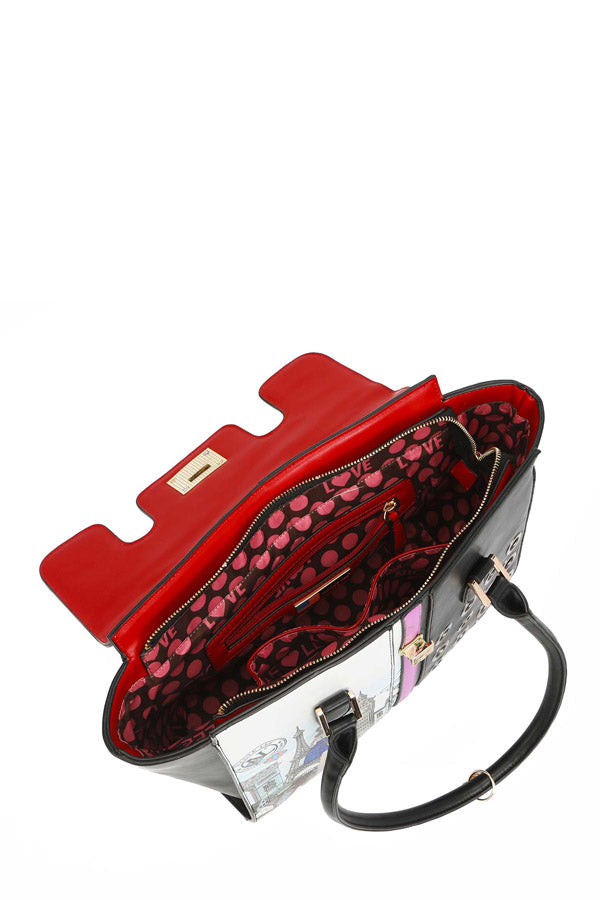 STRUKTURIERTE HANDTASCHE „ELSA GOES PARIS“.