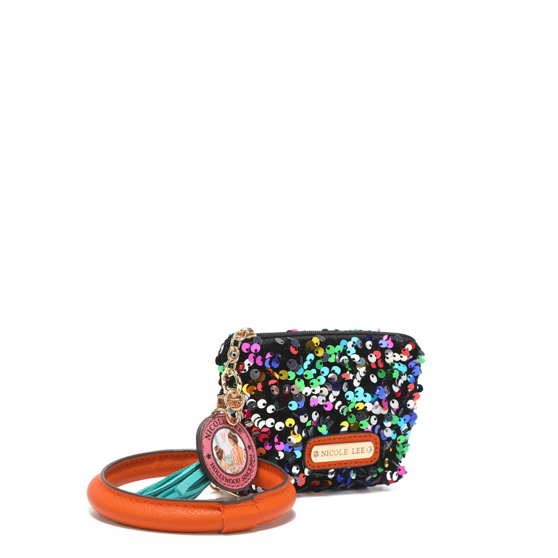 BRACELET WITH KEYCHAIN ​​AND PURSE WITH SEQUINS