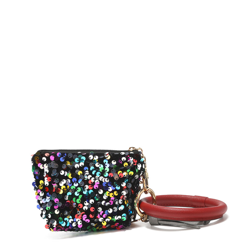 BRACELET WITH KEYCHAIN ​​AND PURSE WITH SEQUINS